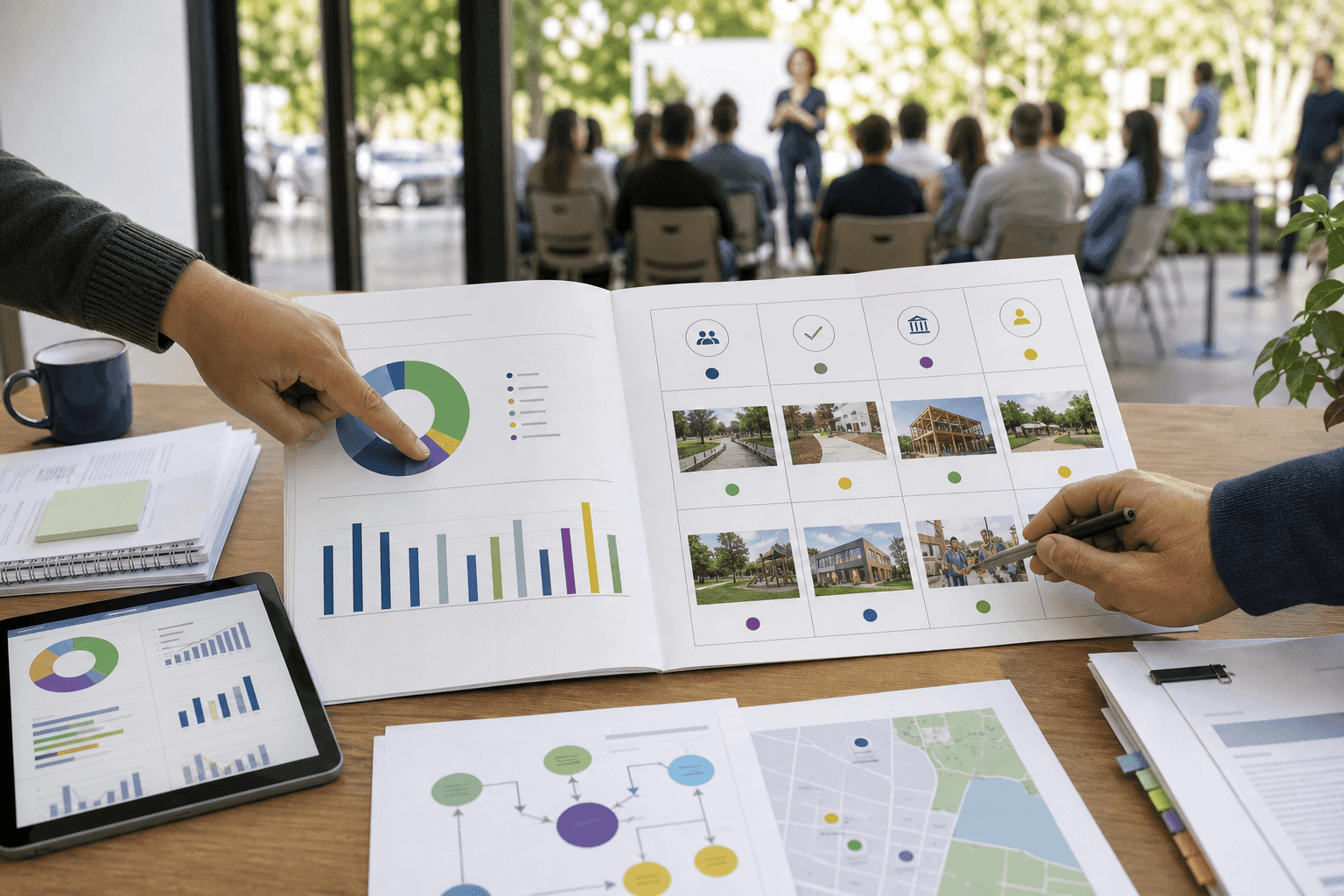 Relatório de mandato com projetos, recursos e resultados apresentados de forma clara