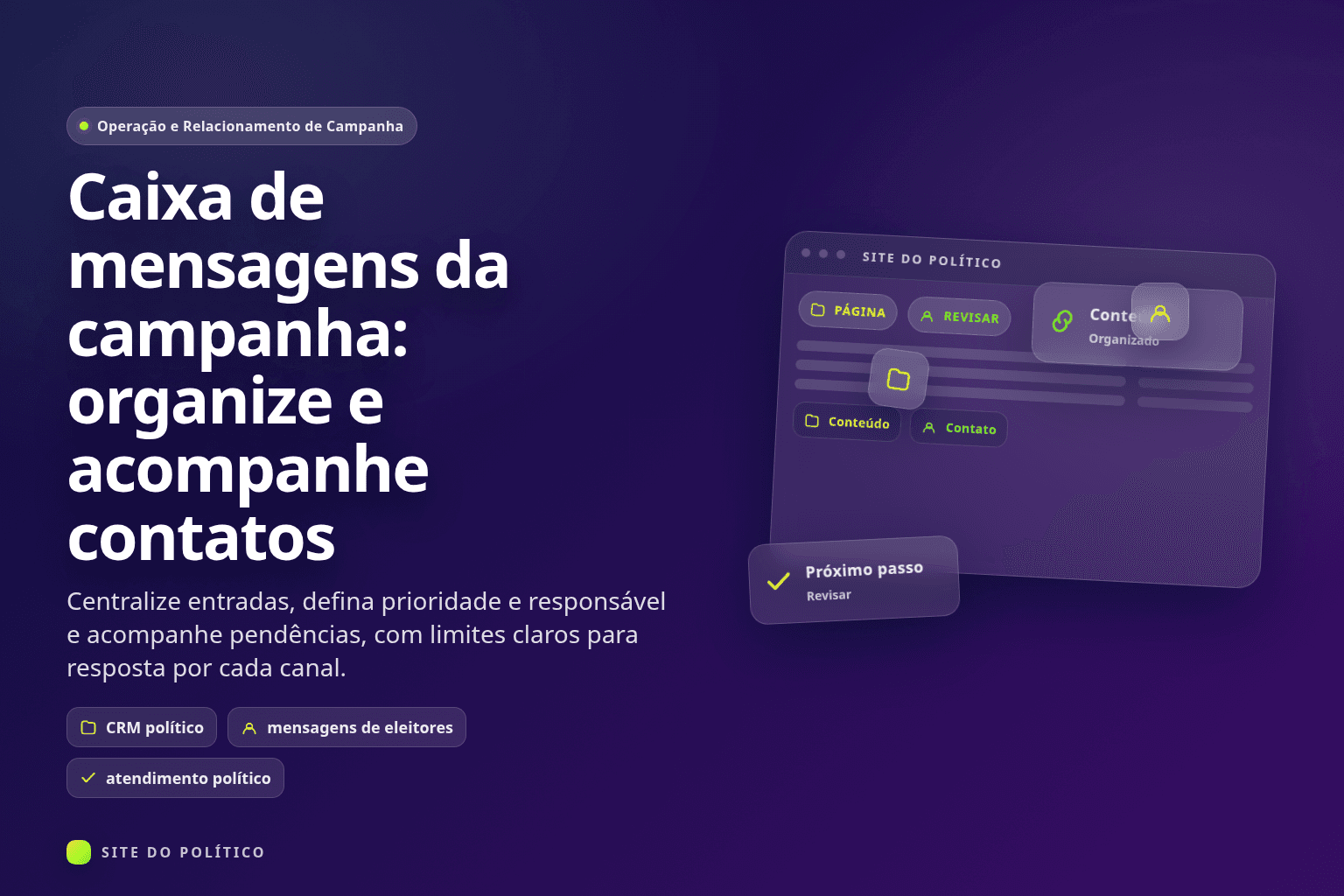 Caixa de mensagens com origem, prioridade, responsável e estado de atendimento