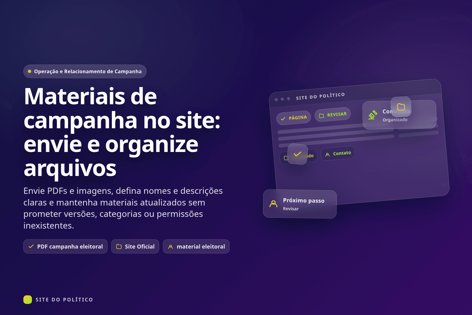 Área pública com PDFs e imagens de campanha identificados por nome e descrição