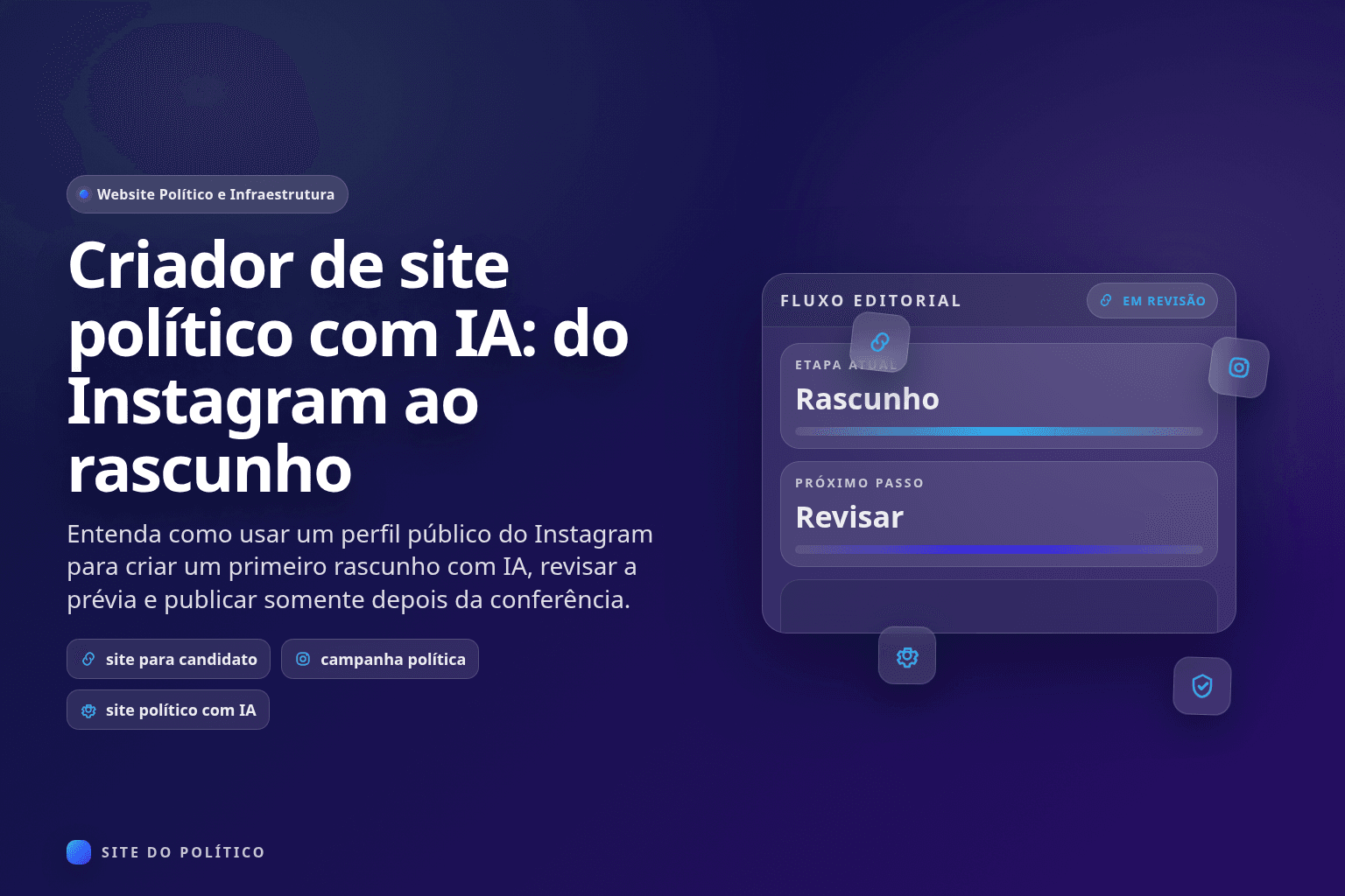 Prévia de site político criada com IA a partir do Instagram e aguardando revisão humana