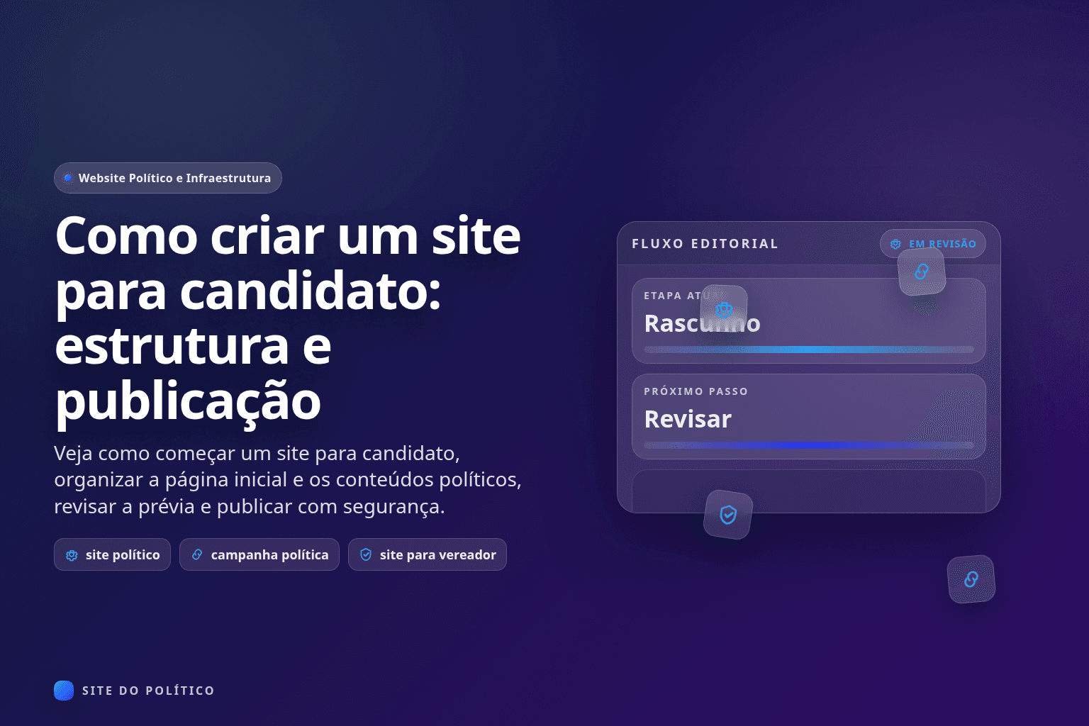Estrutura de site para candidato no celular com apresentação, propostas, agenda, notícias e contato