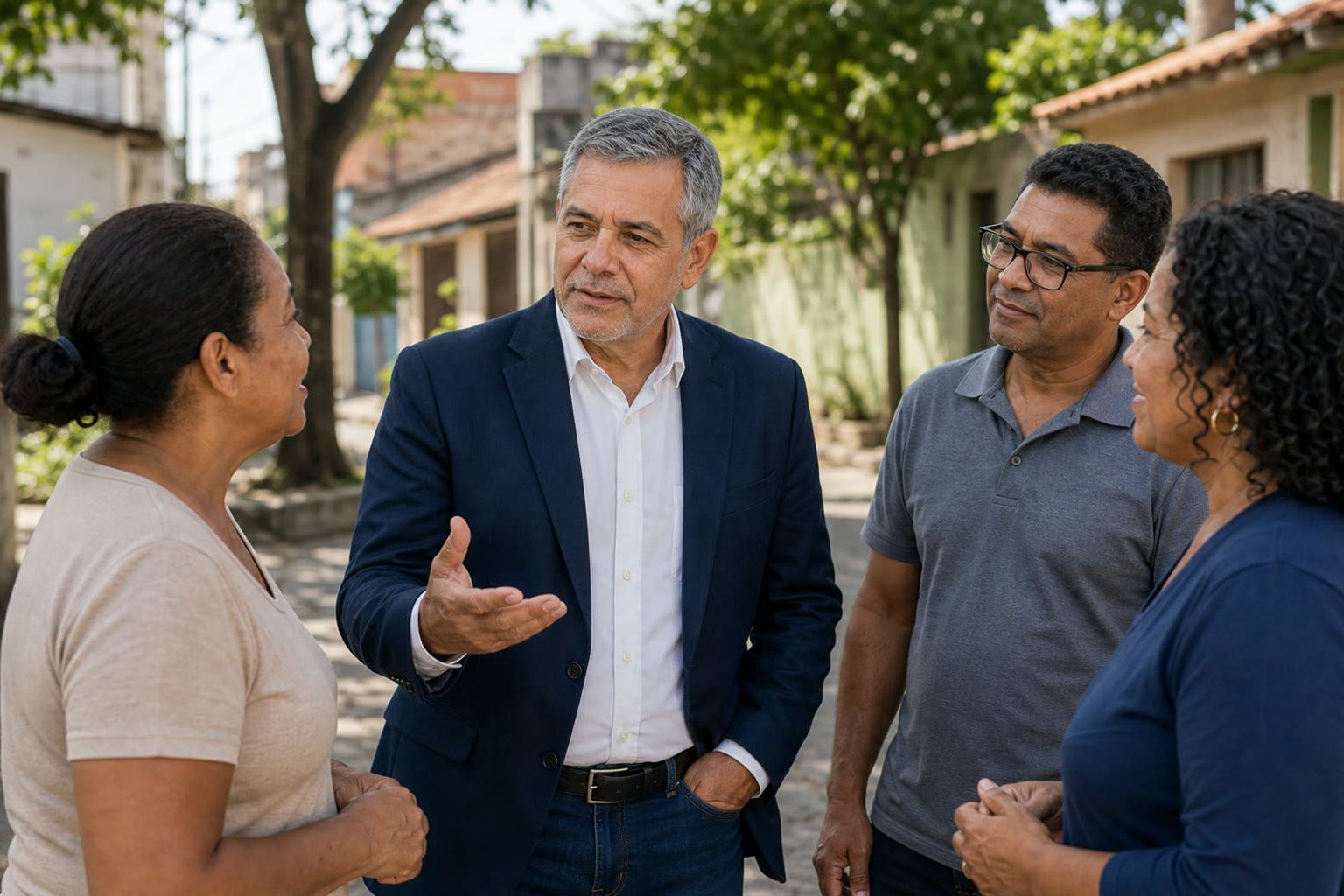 Conversa com moradores na Praça da Matriz sobre zeladoria e segurança viaria.