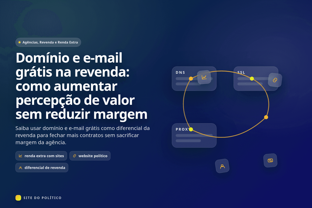 Oferta de domínio e e-mail grátis em pacote de revenda para campanha política