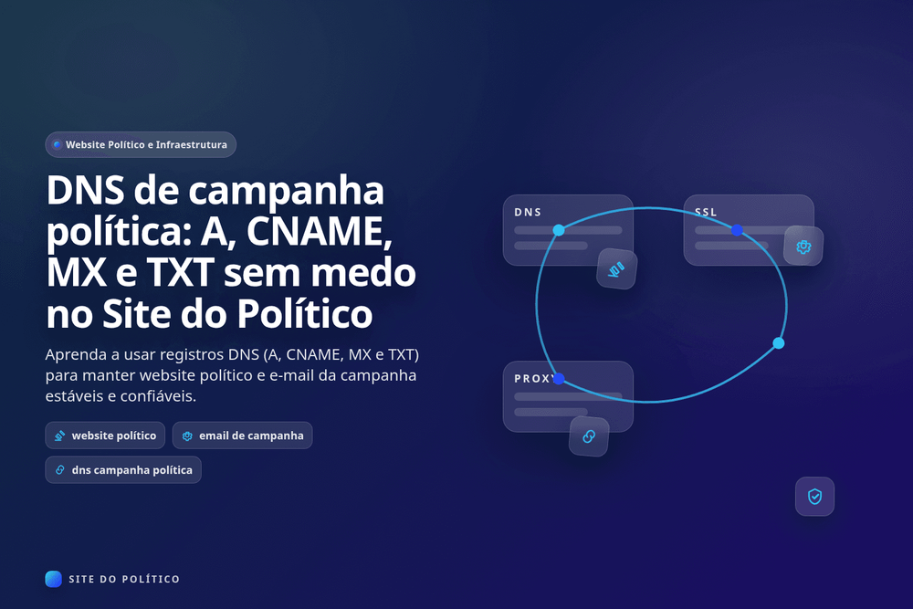 Painel de DNS para campanha política com registros A CNAME MX e TXT