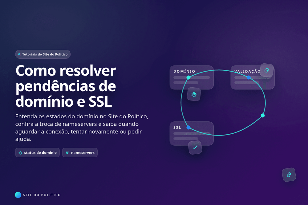 Linha de estados do domínio entre alteração de nameservers, verificação, conexão e acesso seguro