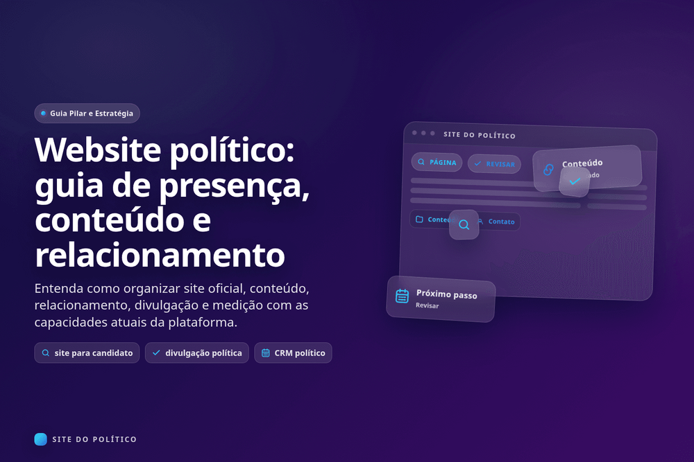 Mapa de website político com presença oficial, conteúdo, relacionamento, divulgação e medição