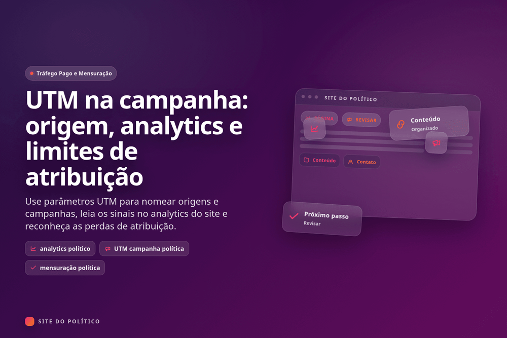 Endereço com parâmetros UTM ligado a um painel agregado de origens e campanhas