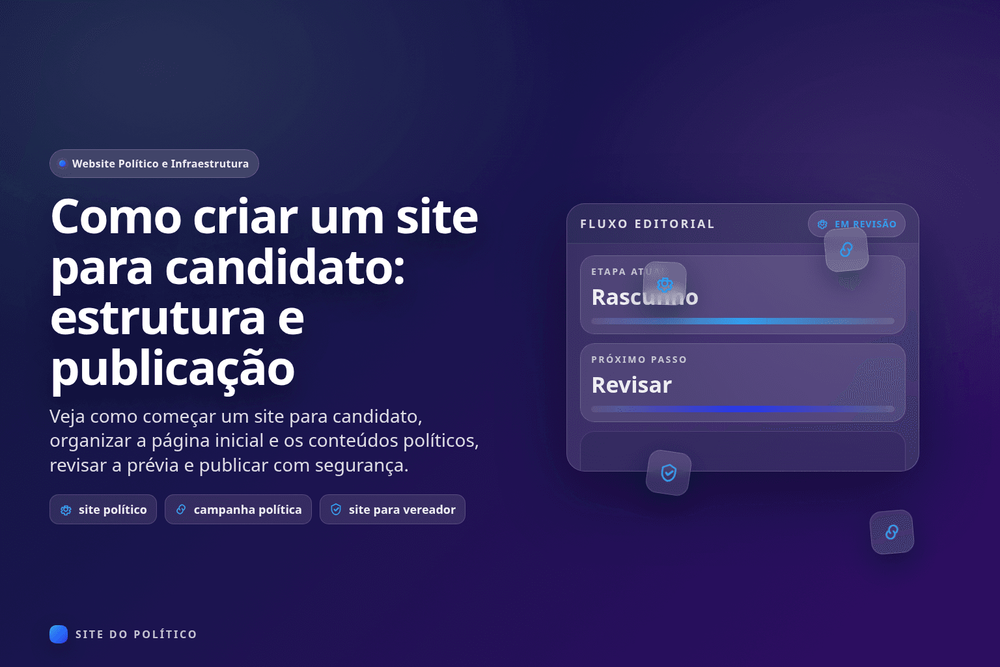 Estrutura de site para candidato no celular com apresentação, propostas, agenda, notícias e contato