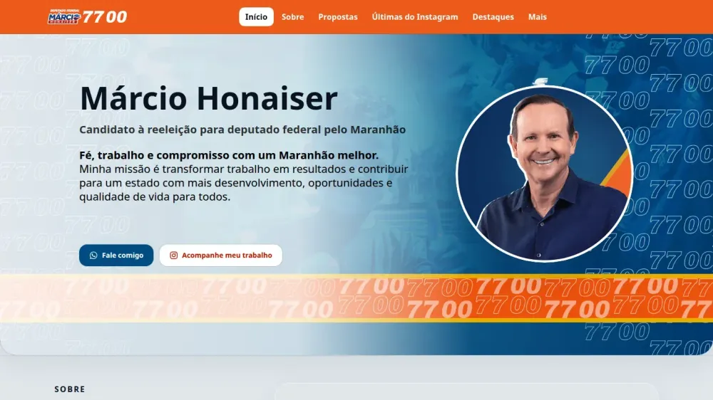 Prévia da página inicial do site de Márcio Honaiser