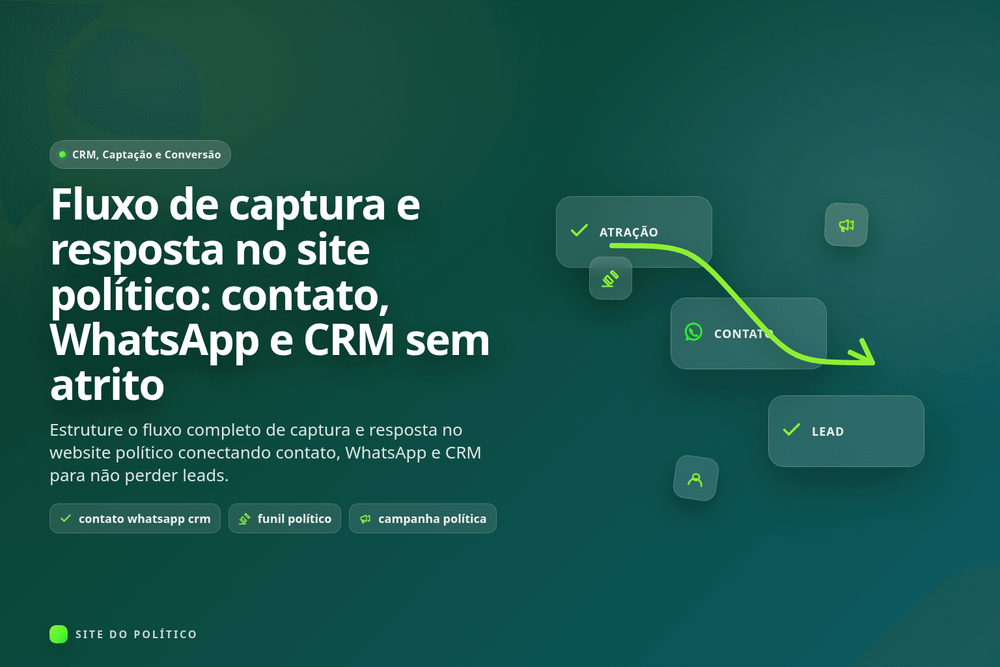 Fluxo de captação de campanha conectando formulário WhatsApp e CRM político