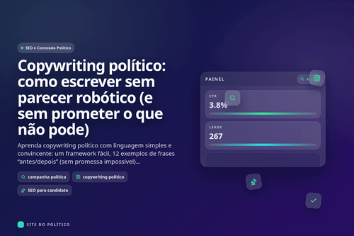 Copywriting político com exemplos antes e depois e framework para escrever textos de campanha sem parecer robótico e sem prometer o que não pode