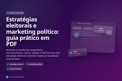 Equipe de campanha organizando estratégia eleitoral, mensagens, canais e indicadores em um caderno de trabalho