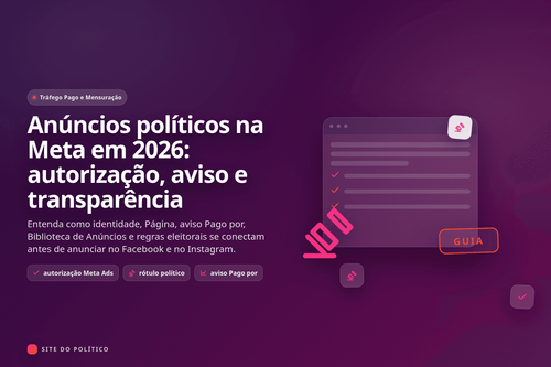 Mapa dos ativos necessários para anúncios políticos na Meta, com identidade, Página, aviso Pago por e transparência