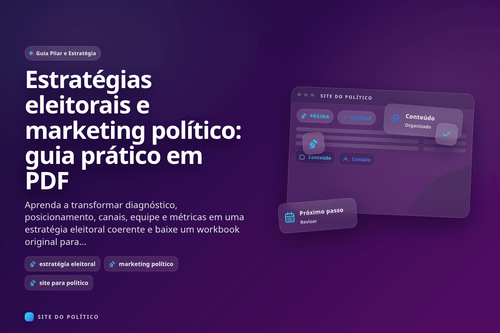 Equipe de campanha organizando estratégia eleitoral, mensagens, canais e indicadores em um caderno de trabalho