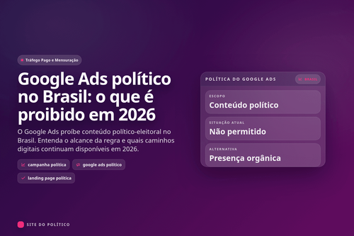 Alerta de proibição de conteúdo político-eleitoral no Google Ads no Brasil em 2026