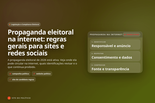 Quadro de propaganda eleitoral na internet com identificação do responsável, consentimento, fonte e transparência