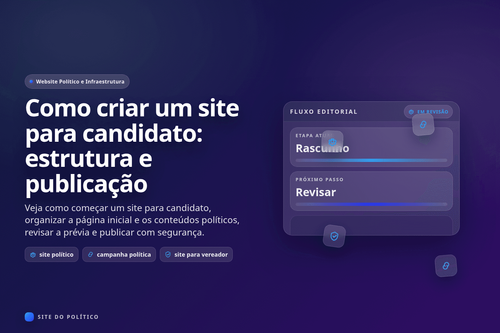 Estrutura de site para candidato no celular com apresentação, propostas, agenda, notícias e contato