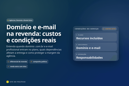 Quadro de condições do serviço com recursos do plano, domínio e e-mail, e responsabilidades