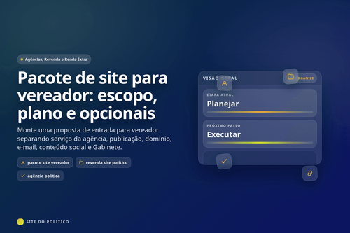 Pacote de site para vereador dividido entre entrega da agência, recursos do produto e itens condicionais