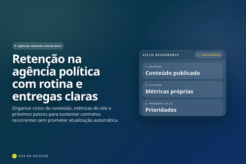 Ciclo recorrente de agência com conteúdo publicado, métricas próprias e prioridades do próximo período