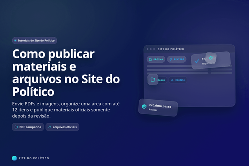 Área de materiais e arquivos de um site político com PDFs e imagens