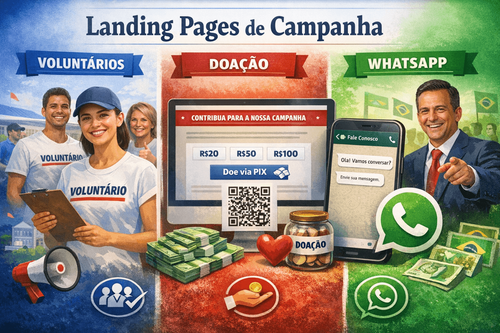 Modelos de landing pages de campanha para anúncios: doação, voluntários e WhatsApp, com copy e campos recomendados